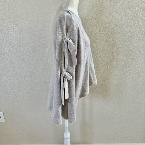 Mustard Seed Gray Thin Knit Sweater Size Medium Oversized Pullover Top Tie Arms - Picture 6 of 12